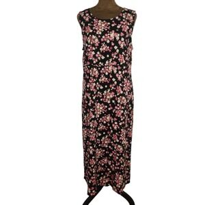 Studio Ease Dress Women Size 12P‎ Black Pink Floral Coastal Casual Tank Dress